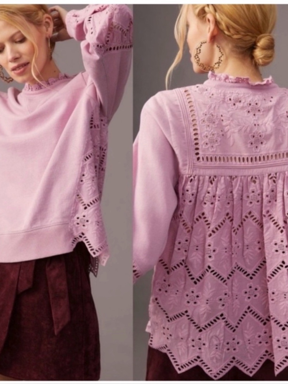 Anthropologie Forever That Girl Purple Cotton Eyelet Sweatshirt